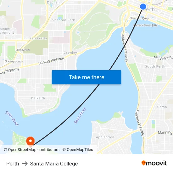 Perth to Santa Maria College map