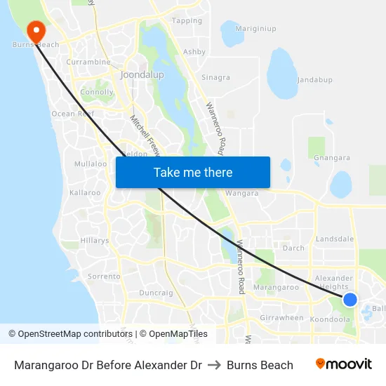 Marangaroo Dr Before Alexander Dr to Burns Beach map