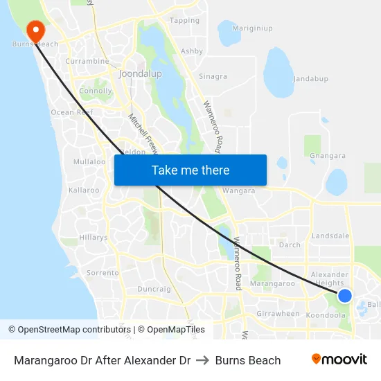 Marangaroo Dr After Alexander Dr to Burns Beach map