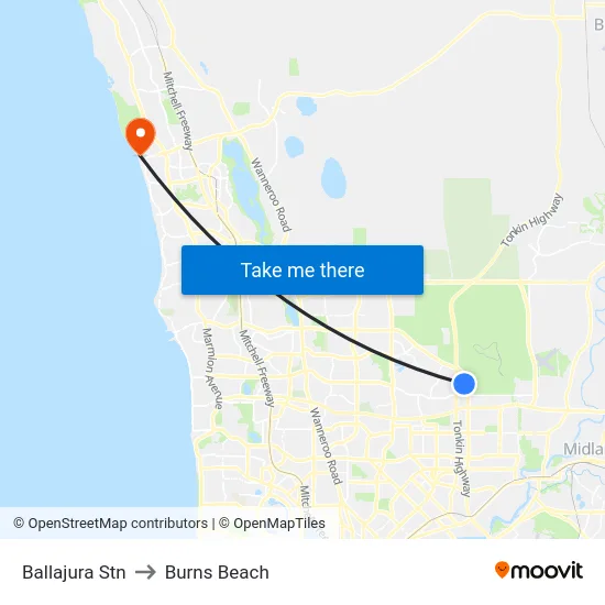 Ballajura Stn to Burns Beach map