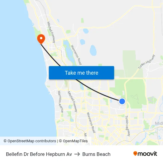 Bellefin Dr Before Hepburn Av to Burns Beach map