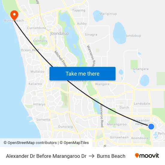 Alexander Dr Before Marangaroo Dr to Burns Beach map