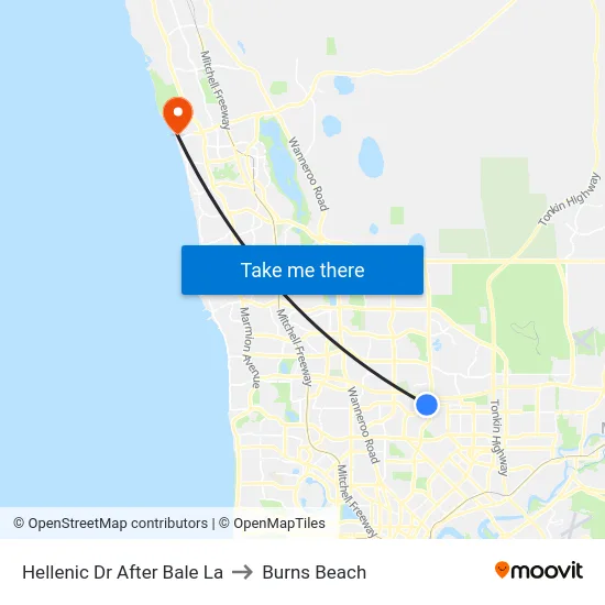 Hellenic Dr After Bale La to Burns Beach map