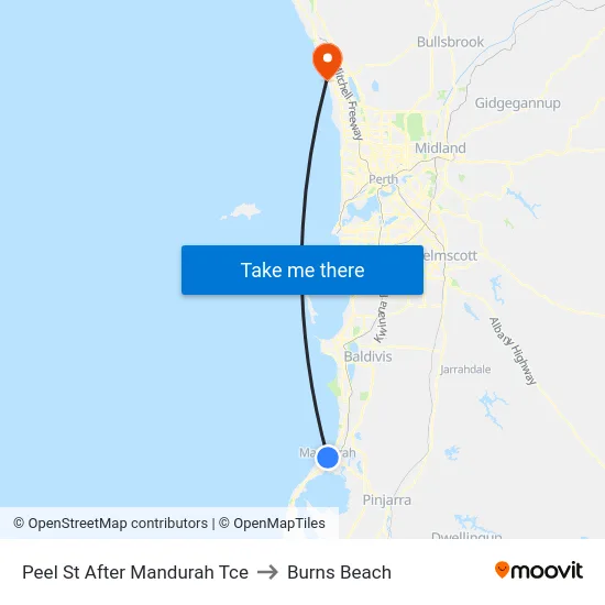 Peel St After Mandurah Tce to Burns Beach map
