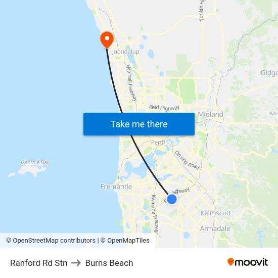 Ranford Rd Stn to Burns Beach map