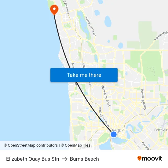 Elizabeth Quay Bus Stn to Burns Beach map