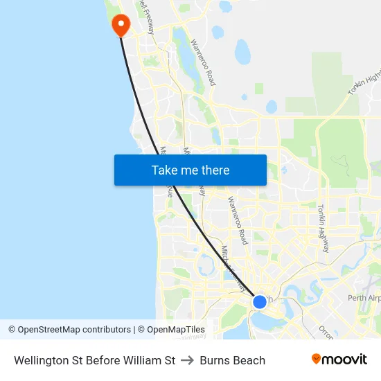 Wellington St Before William St to Burns Beach map