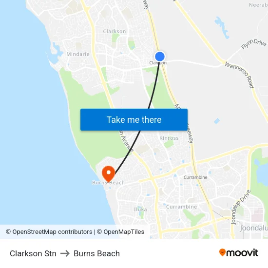 Clarkson Stn to Burns Beach map