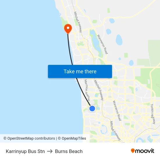 Karrinyup Bus Stn to Burns Beach map