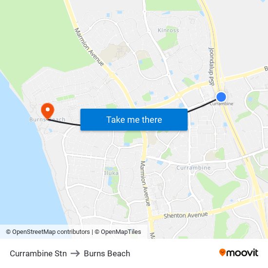 Currambine Stn to Burns Beach map