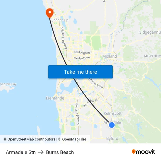 Armadale Stn to Burns Beach map