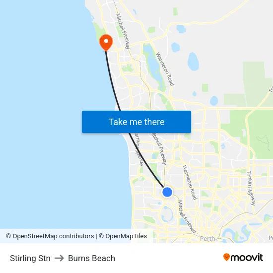 Stirling Stn to Burns Beach map