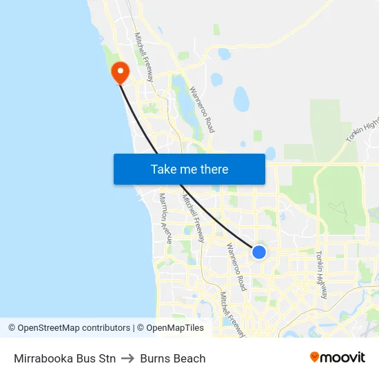 Mirrabooka Bus Stn to Burns Beach map