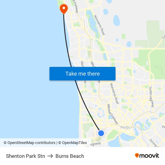 Shenton Park Stn to Burns Beach map