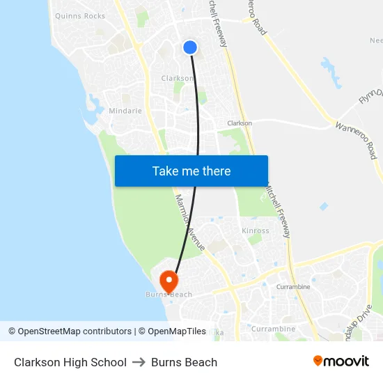 Clarkson High School to Burns Beach map