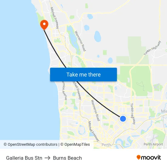 Galleria Bus Stn to Burns Beach map