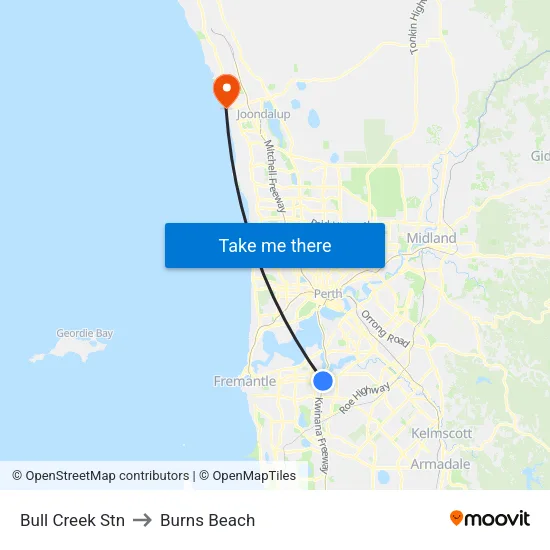 Bull Creek Stn to Burns Beach map