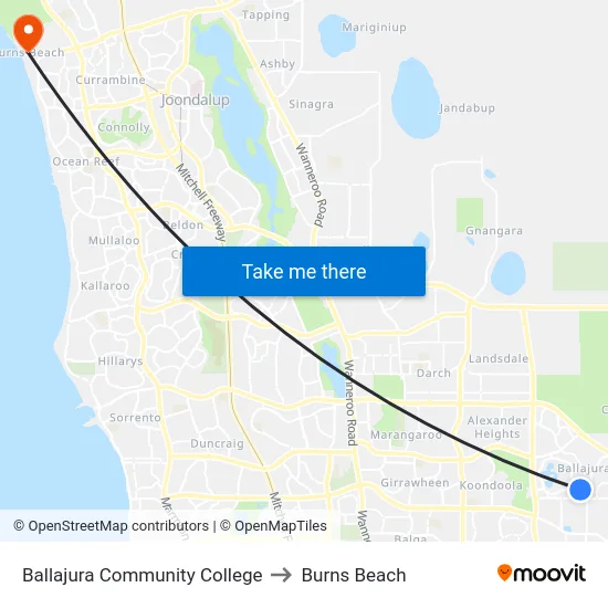 Ballajura Community College to Burns Beach map
