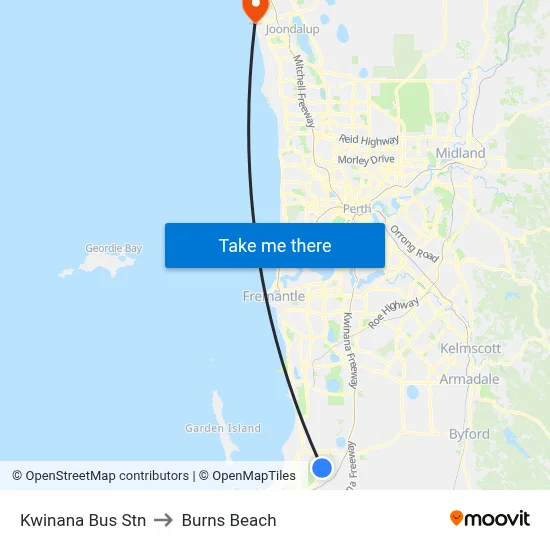 Kwinana Bus Stn to Burns Beach map