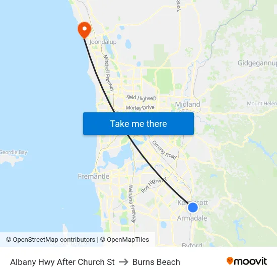 Albany Hwy After Church St to Burns Beach map