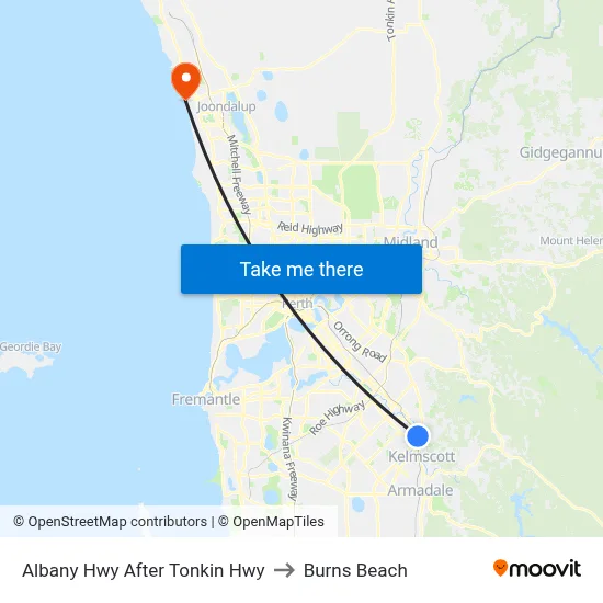 Albany Hwy After Tonkin Hwy to Burns Beach map