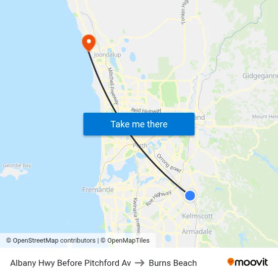 Albany Hwy Before Pitchford Av to Burns Beach map