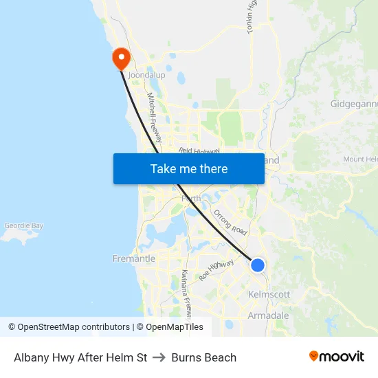 Albany Hwy After Helm St to Burns Beach map