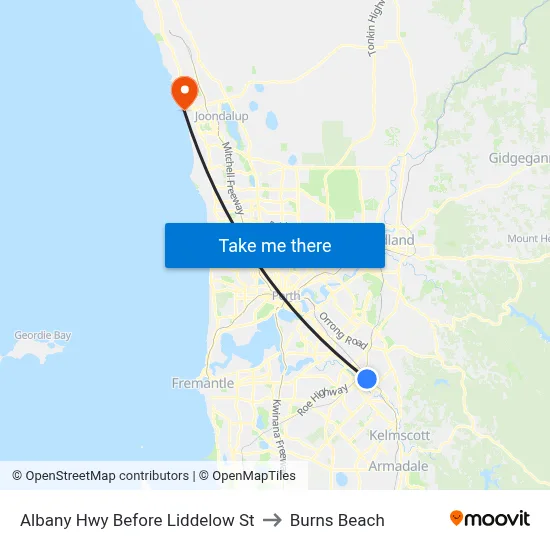 Albany Hwy Before Liddelow St to Burns Beach map