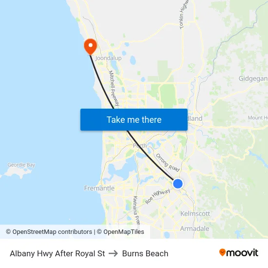 Albany Hwy After Royal St to Burns Beach map