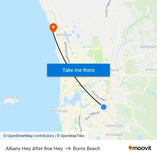 Albany Hwy After Roe Hwy to Burns Beach map
