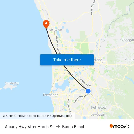 Albany Hwy After Harris St to Burns Beach map