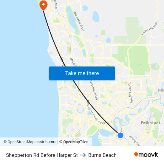 Shepperton Rd Before Harper St to Burns Beach map