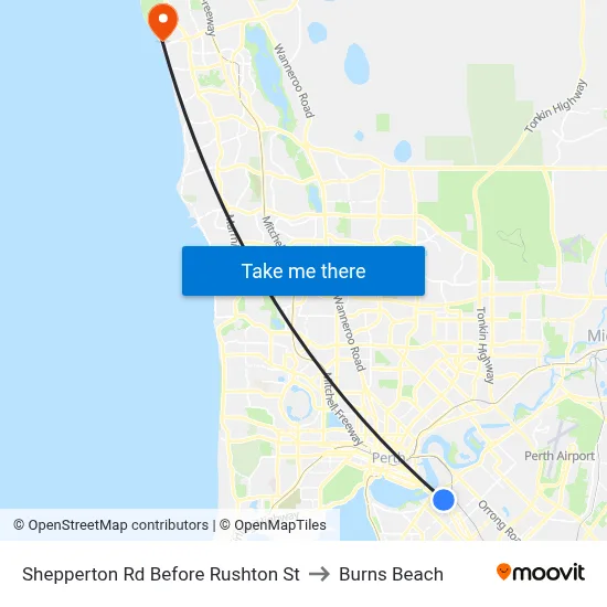 Shepperton Rd Before Rushton St to Burns Beach map
