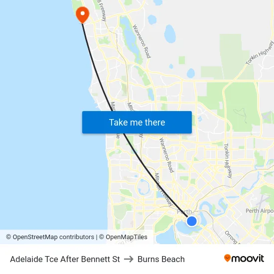 Adelaide Tce After Bennett St to Burns Beach map