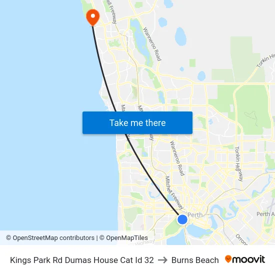 Kings Park Rd Dumas House Cat Id 32 to Burns Beach map