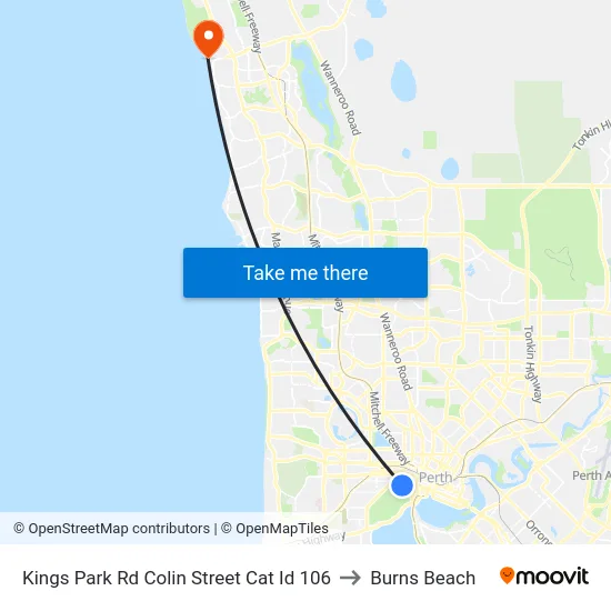 Kings Park Rd Colin Street Cat Id 106 to Burns Beach map