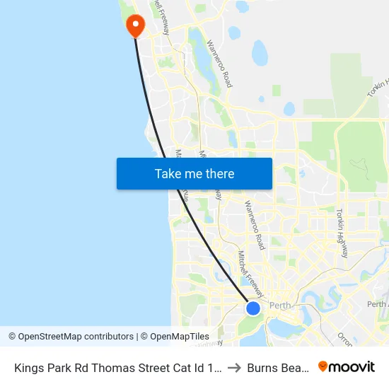 Kings Park Rd Thomas Street Cat Id 108 to Burns Beach map