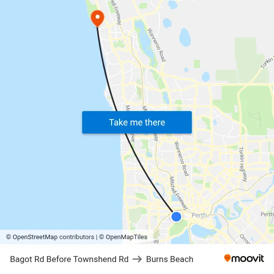 Bagot Rd Before Townshend Rd to Burns Beach map