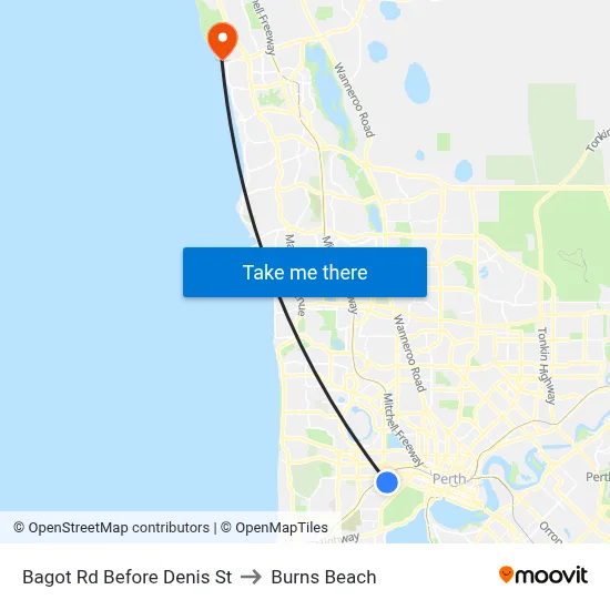 Bagot Rd Before Denis St to Burns Beach map