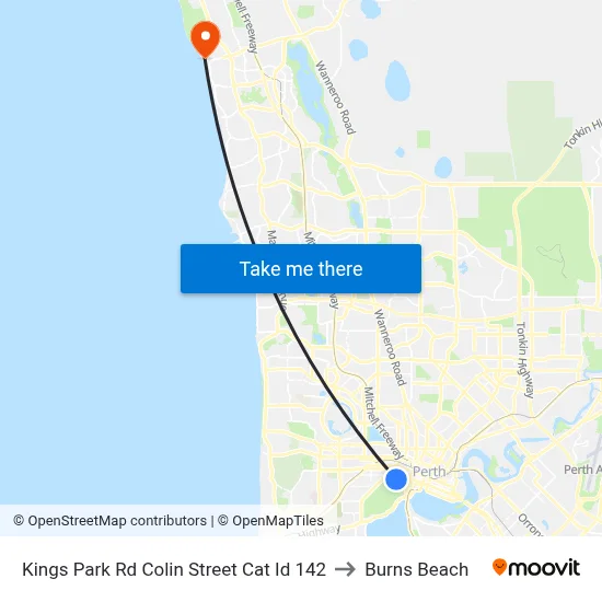 Kings Park Rd Colin Street Cat Id 142 to Burns Beach map
