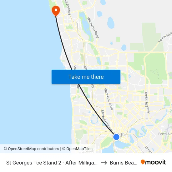 St Georges Tce Stand 2 - After Milligan St to Burns Beach map