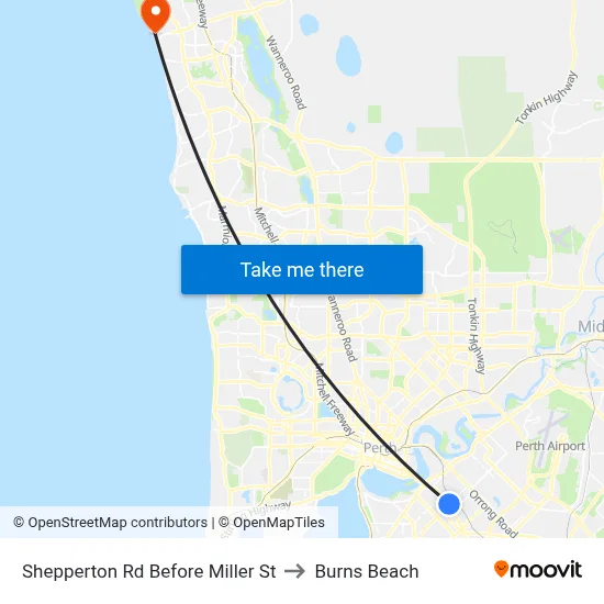 Shepperton Rd Before Miller St to Burns Beach map