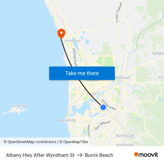 Albany Hwy After Wyndham St to Burns Beach map