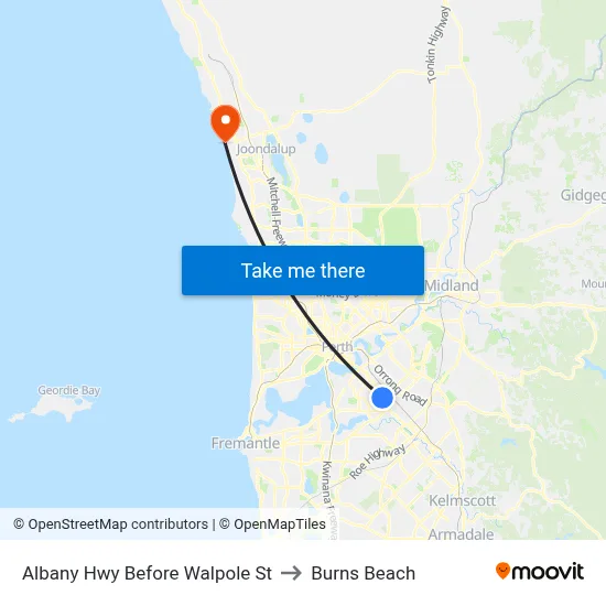 Albany Hwy Before Walpole St to Burns Beach map