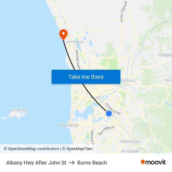 Albany Hwy After John St to Burns Beach map