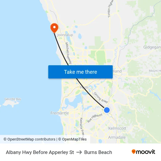 Albany Hwy Before Apperley St to Burns Beach map