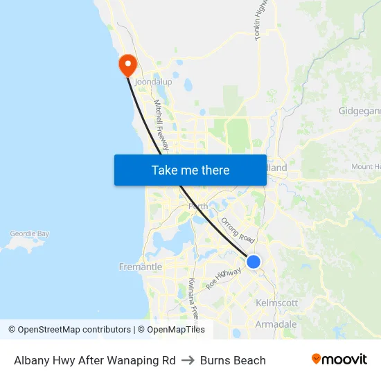 Albany Hwy After Wanaping Rd to Burns Beach map