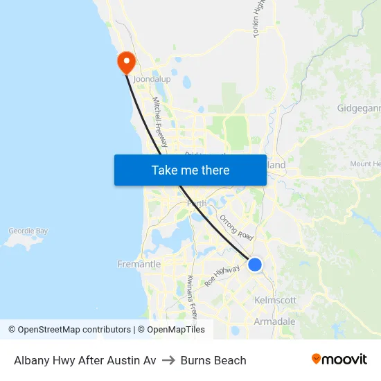 Albany Hwy After Austin Av to Burns Beach map