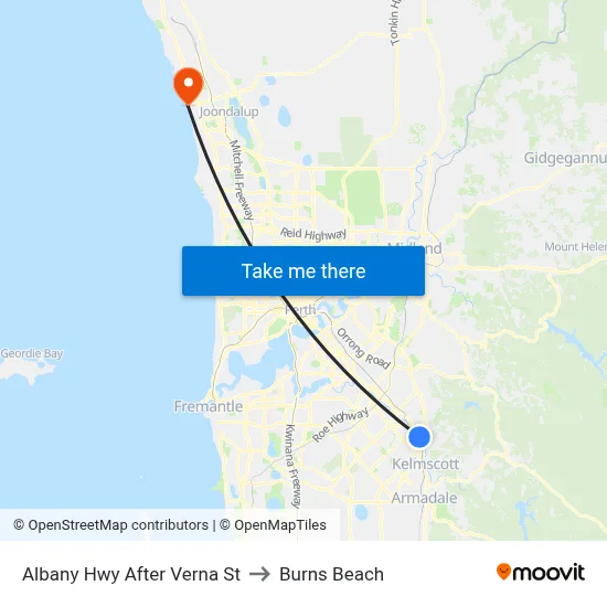 Albany Hwy After Verna St to Burns Beach map