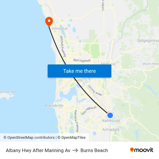 Albany Hwy After Manning Av to Burns Beach map